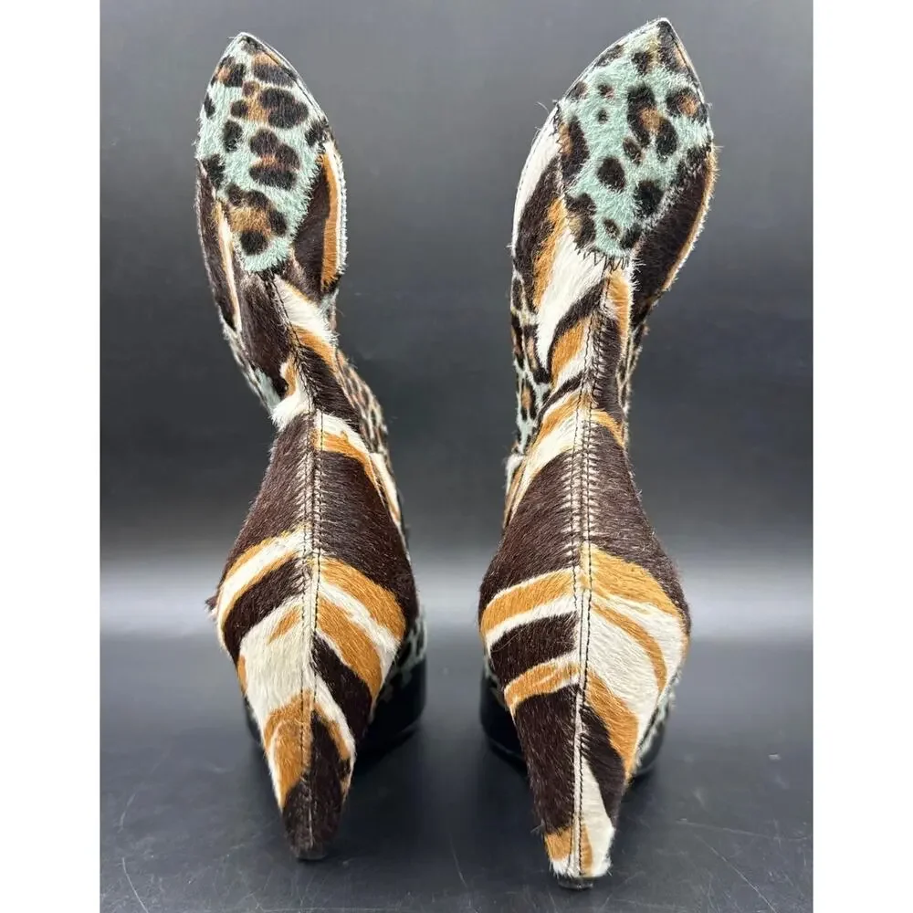 Balenciaga Animal Print Patchwork Pony Hair Leather Ankle Boots Size 38 - Picture 5 of 7